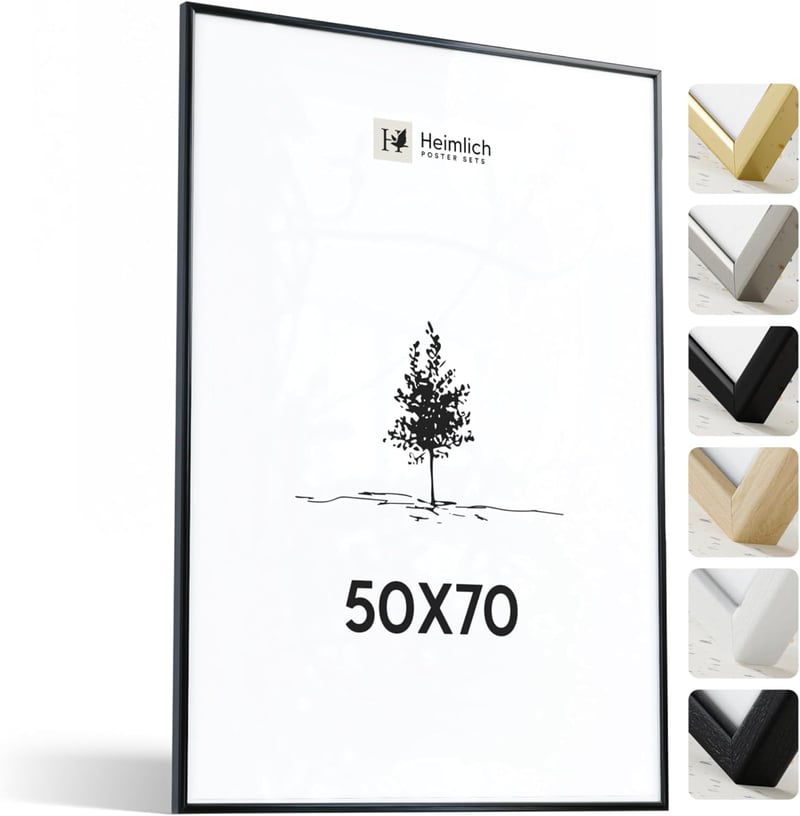 Ramă foto Heimlich® 50x70 cm, ramă metalică din aluminiu negru, ramă mare pentru colaj DIY cu folie de protecție, ramă pentru documente cu montare pe perete