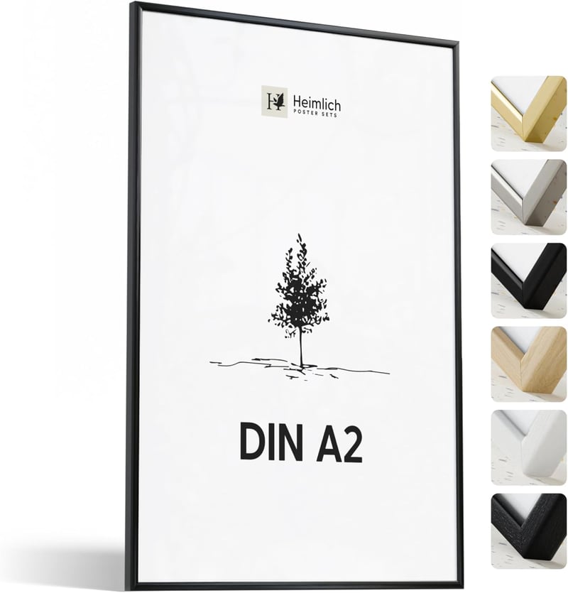 Heimlich Rám na obrazy DIN A2 42x59,4 cm čierny kovový hliníkový veľký kolážový rám na dokumenty a fotografie 1 kus