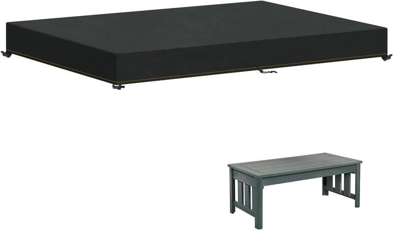 HEIMUNI Kerti Asztaltakaró 205x105x15 cm - Vízálló, UV-Ellenálló Asztallap Védőhuzat Poliészterből, Fekete, Szélálló Kültéri Bútortakaró