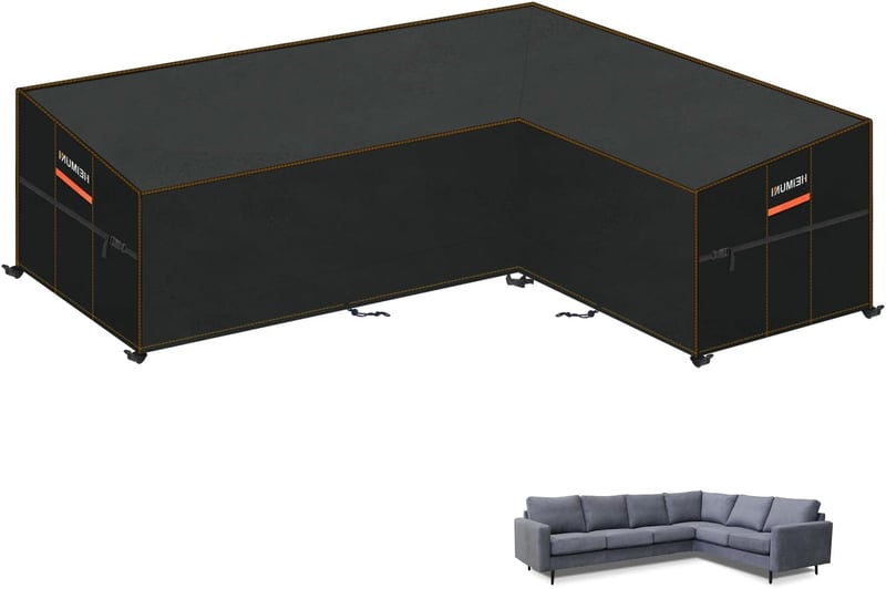 Husă pentru canapea de grădină în formă de L HEIMUNI, impermeabilă, rezistentă la UV, hidrofobă, protecție pentru mobilier din ratan cu șnur de strângere, 286x222x90x80/65 cm