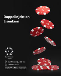 HEITOK 500 Darabos Poker Zseton Készlet 11,5g Számozott Zsetonokkal Alumínium Kofferben 1-500$ Blackjack Kaszinó Játékokhoz 3