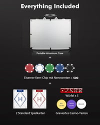 HEITOK 500 Darabos Poker Zseton Készlet 11,5g Számozott Zsetonokkal Alumínium Kofferben 1-500$ Blackjack Kaszinó Játékokhoz 5