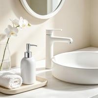 Keramický dávkovač mydla Hejo, 350 ml, so striebornou pumpičkou, biely – opakovane plniteľný dávkovač na tekuté mydlo a mlieko do kúpeľne a kuchyne 7