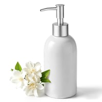 Keramický dávkovač mydla Hejo, 350 ml, so striebornou pumpičkou, biely – opakovane plniteľný dávkovač na tekuté mydlo a mlieko do kúpeľne a kuchyne 1