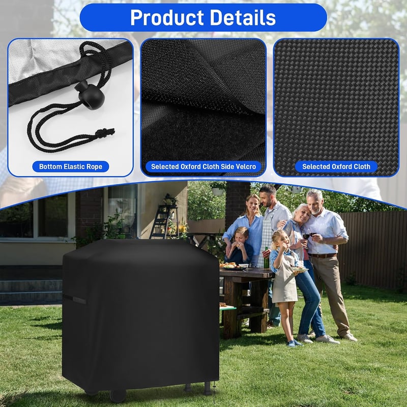 Hejo 420D Oxford fekete grilltakaró szél- és porálló téli ponyva különféle grillhez, 117 x 66 x 117 cm