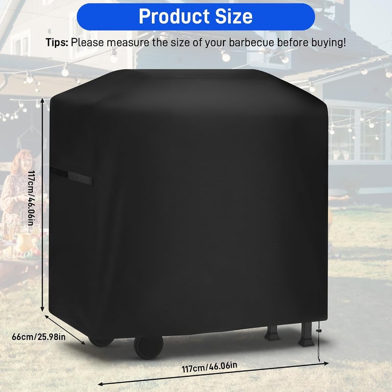 Hejo 420D Oxford fekete grilltakaró szél- és porálló téli ponyva különféle grillhez, 117 x 66 x 117 cm