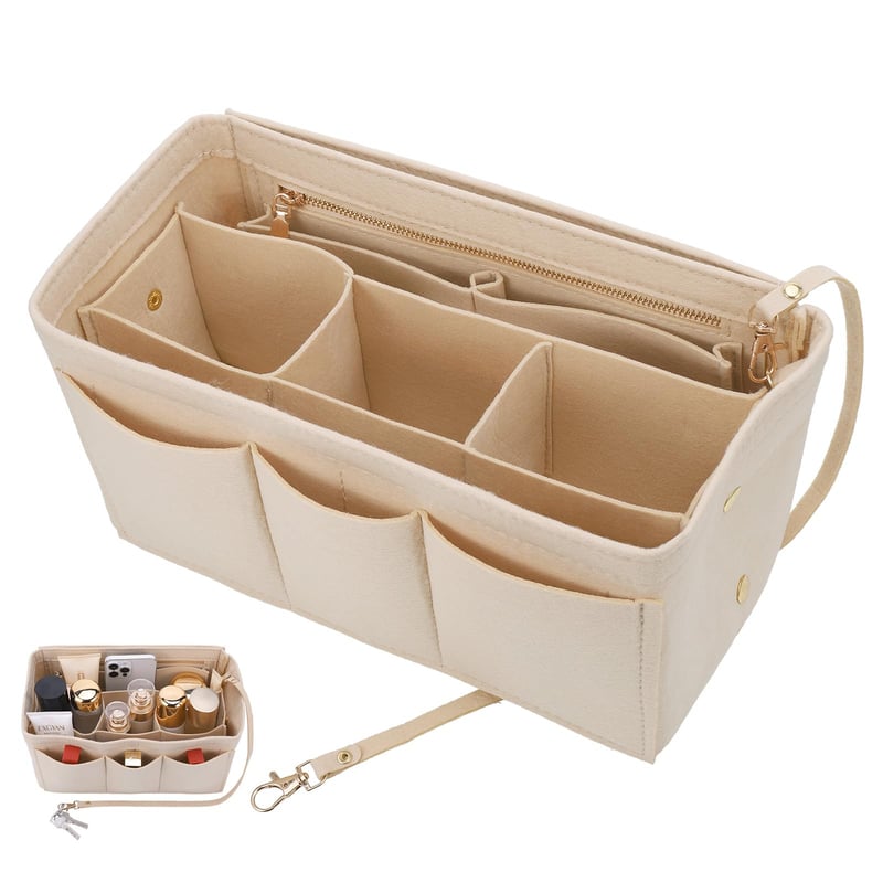 Hejo Organizér do kabelky z plsti, béžový, veľkosť L, 30x17x16 cm, viacvreckový vnútorný organizér do nákupnej tašky, pre ženy a dievčatá