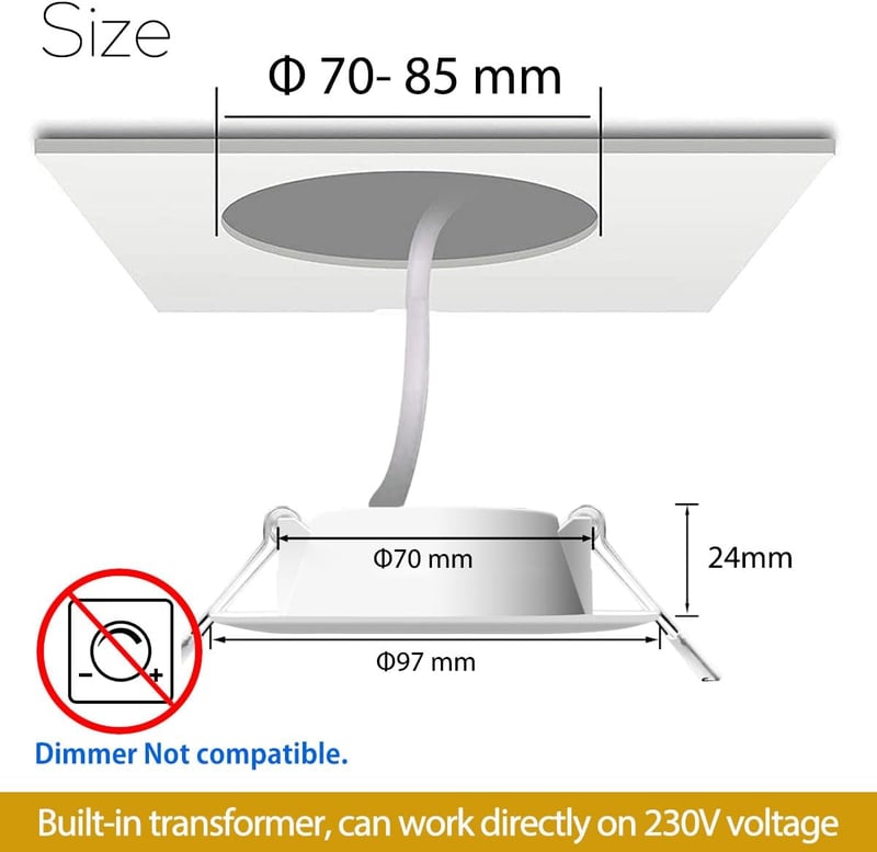 HEKEE LED Beépíthető Spotlámpa 8W Mennyezeti Világítás 2700K Meleg Fehér IP44 Vízálló 800lm 5 Darabos Szett