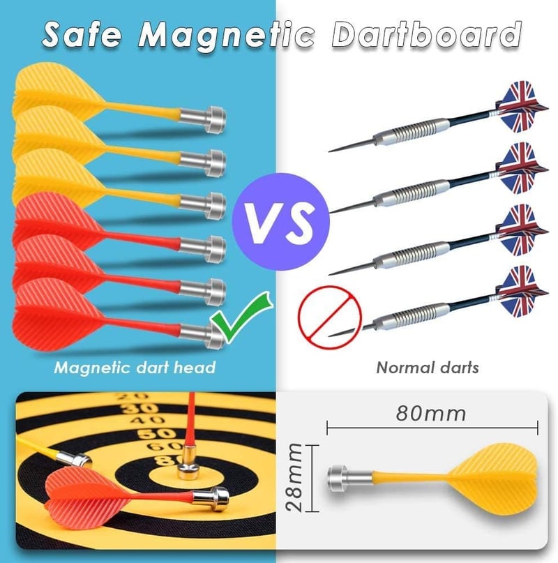 HelaCueil Mágneses Dartboard 38cm Kétoldalas Gyerekeknek és Felnőtteknek 12 Nyíllal
