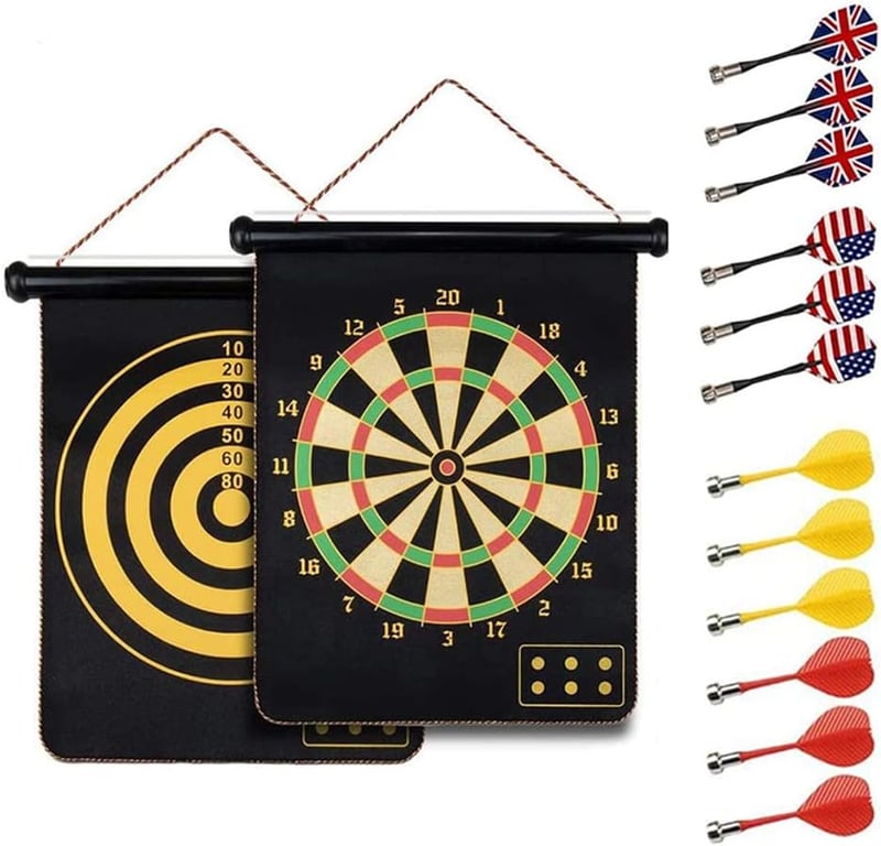 HelaCueil Mágneses Dartboard 38cm Kétoldalas Gyerekeknek és Felnőtteknek 12 Nyíllal