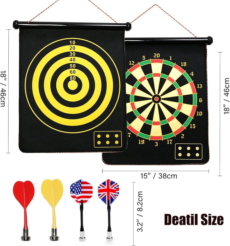 HelaCueil Mágneses Dartboard 38cm Kétoldalas Gyerekeknek és Felnőtteknek 12 Nyíllal