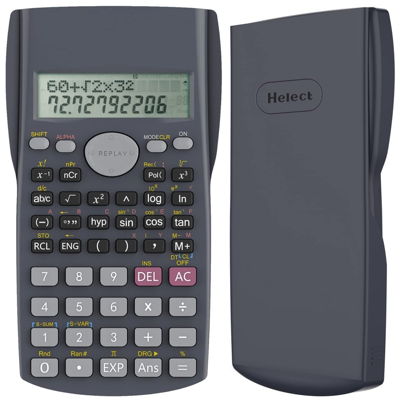Calculator Științific Helect cu Afișaj pe Două Rânduri pentru Școală și Birou, Negru