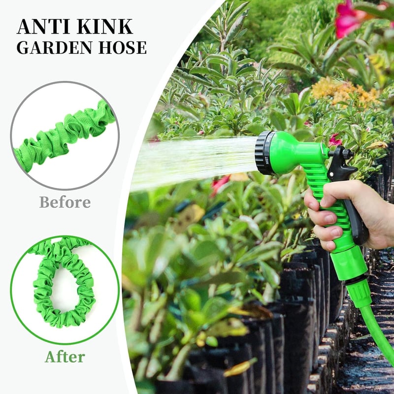 Helhom 15m Rugalmas Kerti Locsolócső Expandálható Öntözőcső Autómosáshoz - 15 m, Green, Rubber Polyester