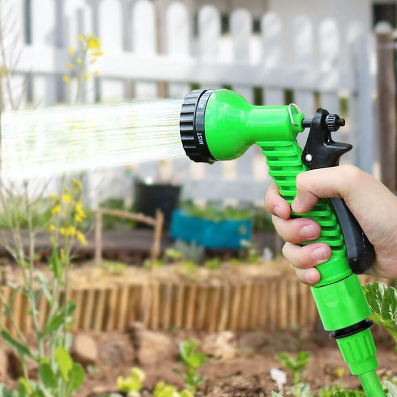 Helhom 15m Rugalmas Kerti Locsolócső Expandálható Öntözőcső Autómosáshoz - 15 m, Green, Rubber Polyester