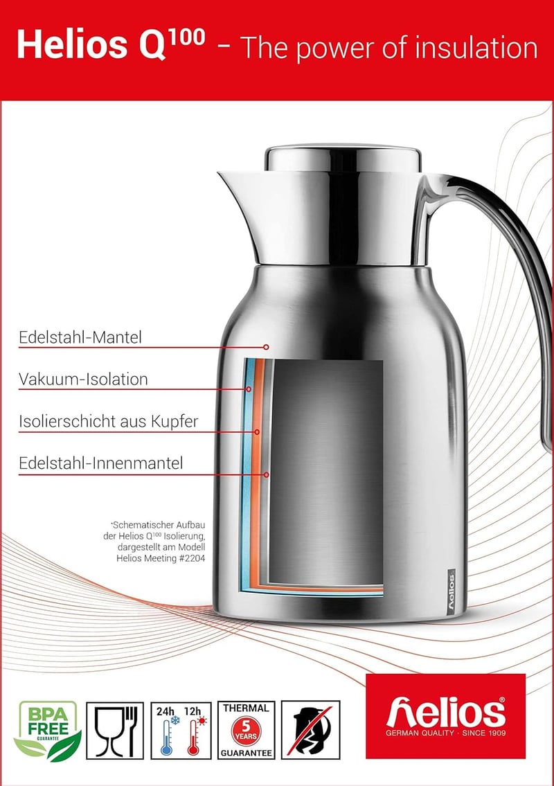 Helios rozsdamentes termosz 0,6L - 6 órás hőtartás - forró és hideg italok - 600 ml
