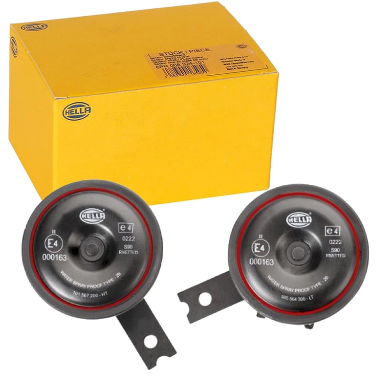 HELLA 3AL 922 200-761 S90 Signálny klaksón - 12V, 113dB, 350Hz, čierne puzdro, hlboký tón, konektor DEUTSCH