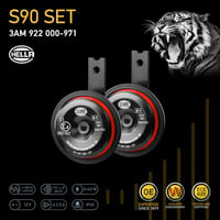 Sada klaksónov v štýle HELLA S90 - 12V - 111dB(A) - 350/415Hz - červeno-čierny kryt - plochý konektor 6