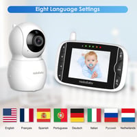 Monitor video pentru bebeluși HelloBaby cu cameră și difuzor, ecran IPS LCD de 3,2 inchi, monitor video fără WiFi, vedere nocturnă în infraroșu, audio bidirecțional, VOX, 8 limbi, alb/negru 6