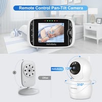 Monitor video pentru bebeluși HelloBaby cu cameră și difuzor, ecran IPS LCD de 3,2 inchi, monitor video fără WiFi, vedere nocturnă în infraroșu, audio bidirecțional, VOX, 8 limbi, alb/negru 2