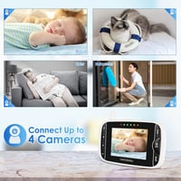 Monitor video pentru bebeluși HelloBaby cu cameră și difuzor, ecran IPS LCD de 3,2 inchi, monitor video fără WiFi, vedere nocturnă în infraroșu, audio bidirecțional, VOX, 8 limbi, alb/negru 7