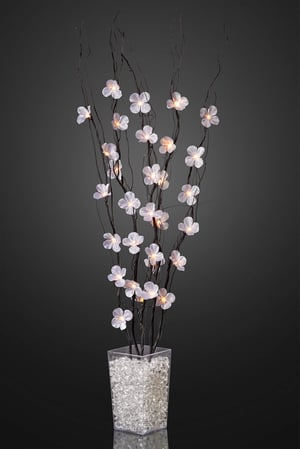 hellum 300055 Crna LED ukrasna grana s ružičastim cvjetovima (bez vaze), 120 cm, 25 LED dioda, topla bijela, s transformatorom, za unutarnju upotrebu
