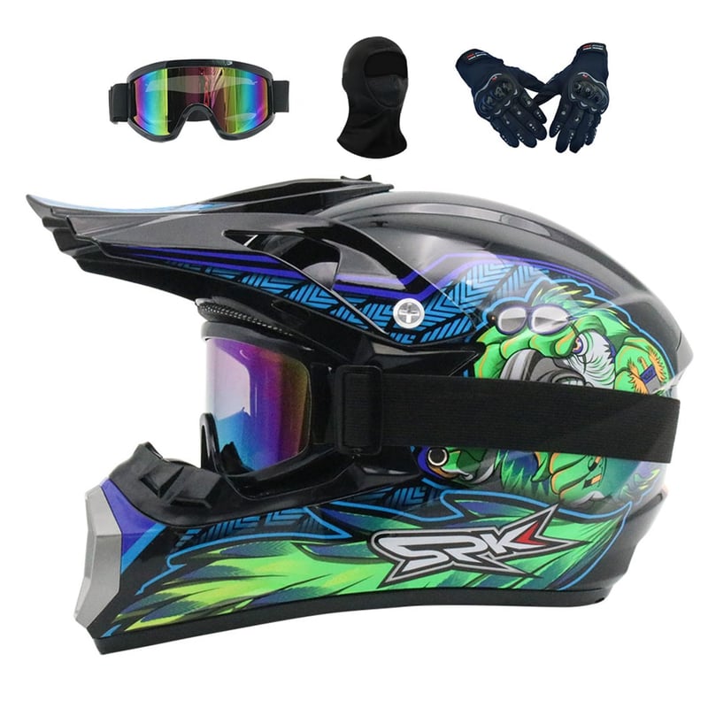 Detská motokrosová prilba s celotvárovým chráničom pre deti od 7 do 14 rokov, MTB downhill ATV enduro quad cyklistická prilba s rukavicami, okuliarmi a maskou