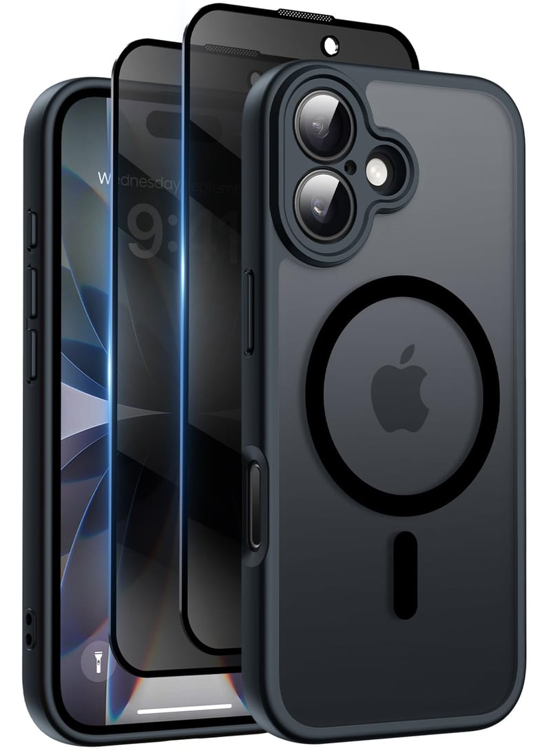 Helssitot magnetický obal na iPhone 17, kompatibilný s MagSafe, s 2 ks ochranných skiel na displej, matný priesvitný, nárazuvzdorný, odolný voči poškriabaniu – čierny