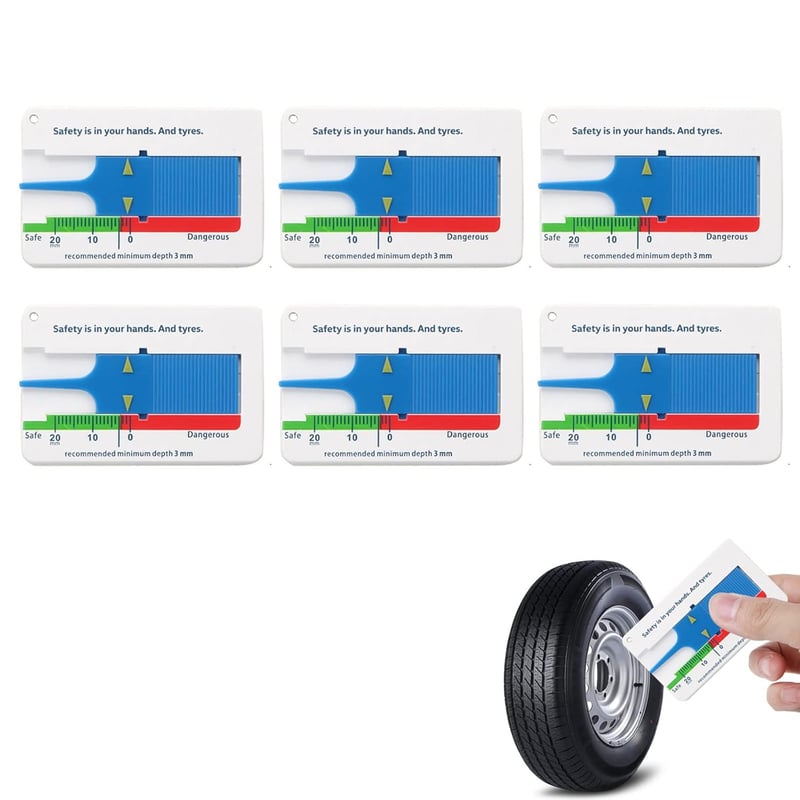 Helweet 6 darabos gumiprofil-mérő készlet – 0–20 mm-es abroncsprofilszélesség-mérő autóhoz, motorhoz, lakókocsihoz – Kompakt és pontos gumi kopásmérő