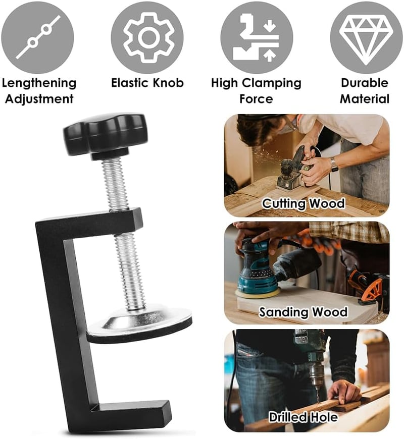 Clemă cu șurub tip C Helweet, dispozitiv de fixare pe masă pentru extensie universală, deschidere 57 mm, 2 bucăți, negru
