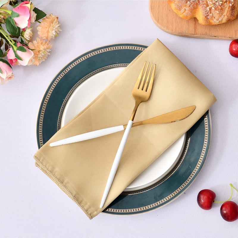 HEMERIEN 12 darabos szatén asztalterítő szett, 20x20 inch, champagne arany, esküvő és ünnepségekhez