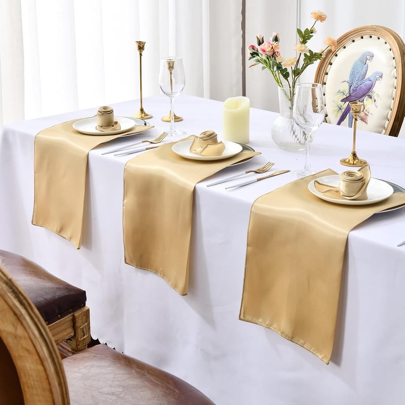 HEMERIEN 12 darabos szatén asztalterítő szett, 20x20 inch, champagne arany, esküvő és ünnepségekhez