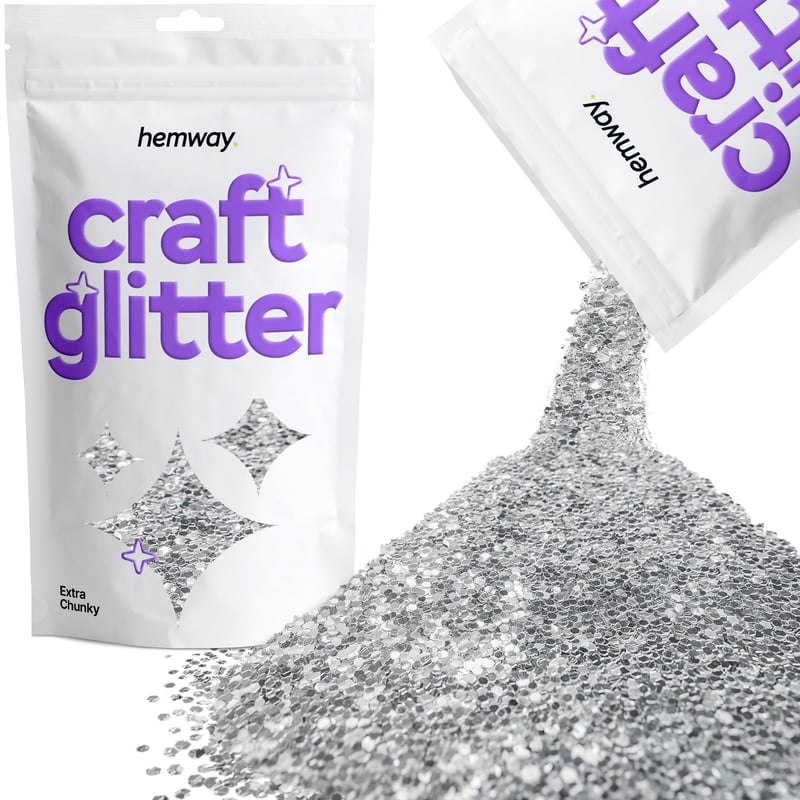Glitter decorativ Hemway Craft 100g, extra grosier, 1 mm, argintiu, pentru artizanat și decorare