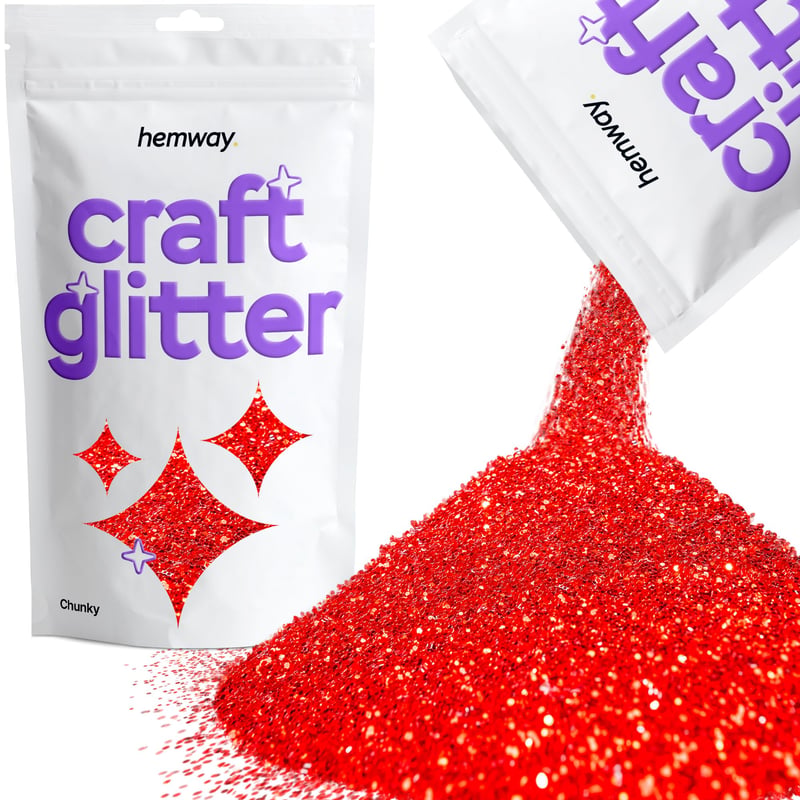 Glitter decorativ roșu Hemway Craft 100g - Chunky 0,6mm, sclipici cu granulație mare pentru activități creative