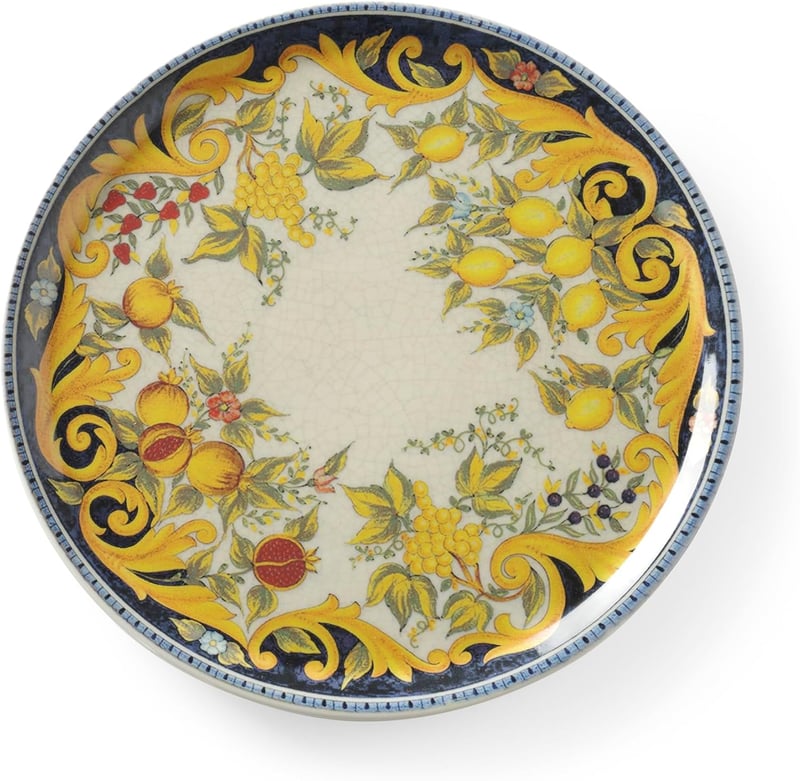 Farfurie pentru Pizza Hendi Baroque, Porțelan, 310mm, Galben-Negru, Compatibilă cu mașina de spălat vase și cuptorul cu microunde