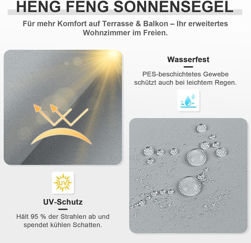 HENG FENG 4x5m Vízálló Napvédő Sátor Szürke - UV Védelem Erkély Kert Terasz