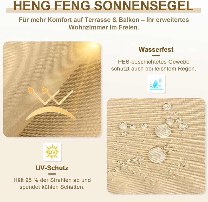 HENG FENG 4x5m Vízálló Napvédő Sátor Teraszra, Balkonra, Kertbe - UV Védelem