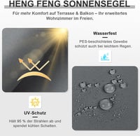 HENG FENG 3,5x5m Vízálló Napvédő Sátor Antracit - UV Védelem Erkélyre Kertbe Teraszra 3