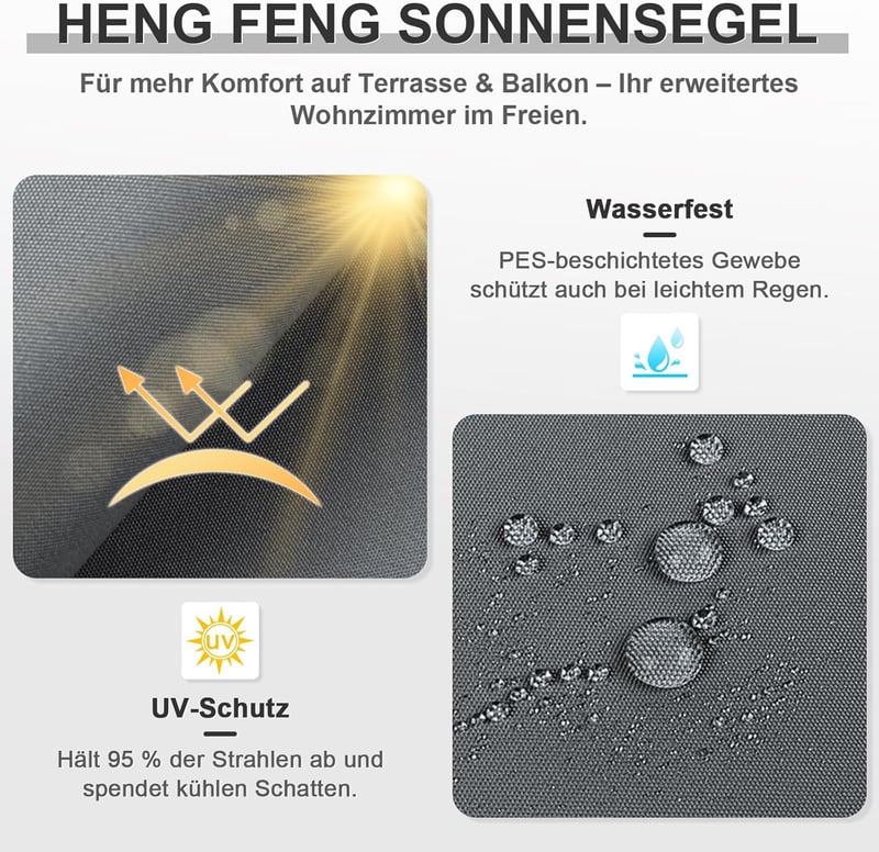 HENG FENG 3,5x5m Vízálló Napvédő Sátor Antracit - UV Védelem Erkélyre Kertbe Teraszra