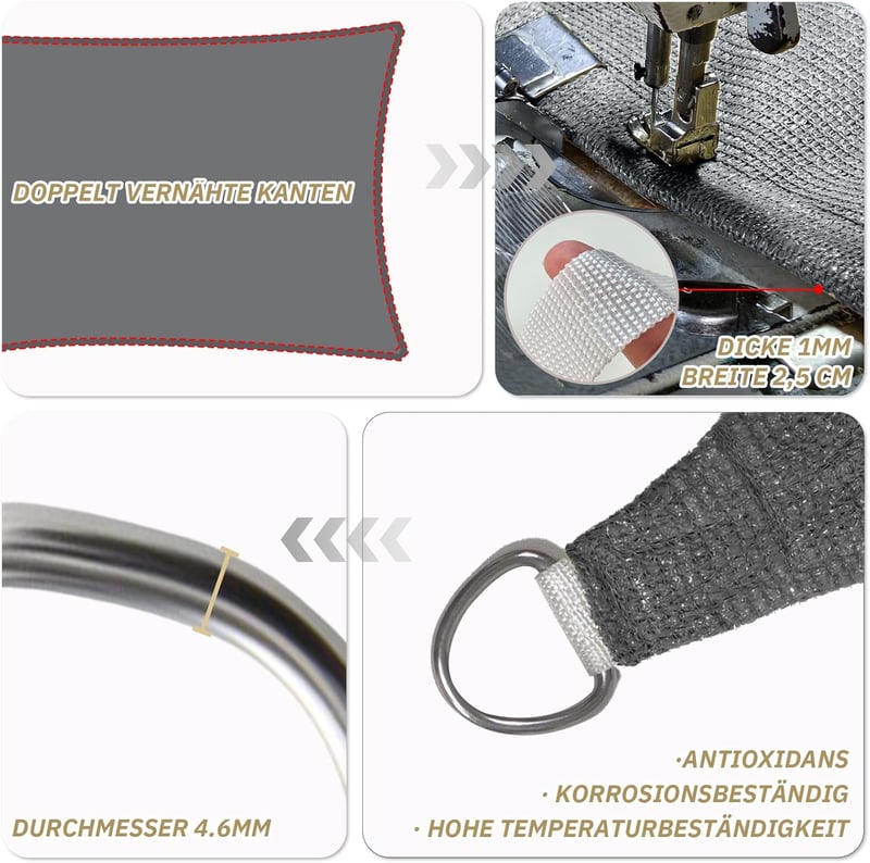 HENG FENG 2x3m Téglalap Napvitorla HDPE UV Védelem Szellőző Antracit