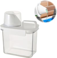 HENGBIRD 1100 ml Légmentes Mosópor Adagoló Mérőpohárral, Fehér Műanyag Mosószer Tároló Doboz Hengeres Forma 1