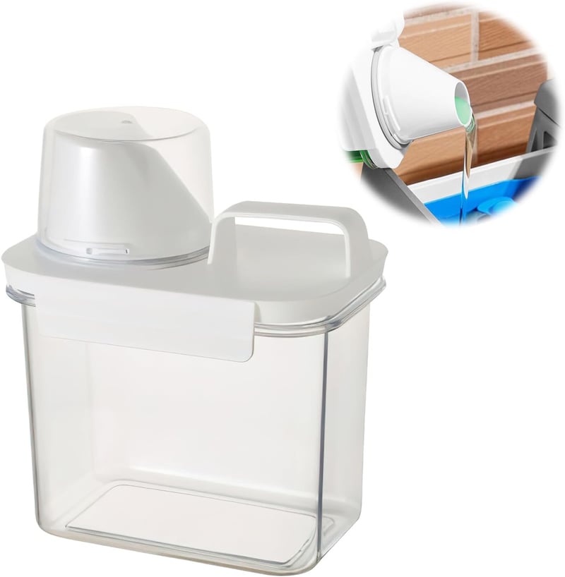 HENGBIRD 1100 ml Légmentes Mosópor Adagoló Mérőpohárral, Fehér Műanyag Mosószer Tároló Doboz Hengeres Forma