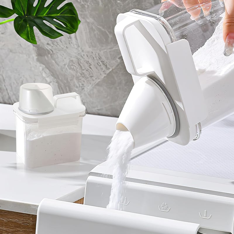 HENGBIRD 1100 ml Légmentes Mosópor Adagoló Mérőpohárral, Fehér Műanyag Mosószer Tároló Doboz Hengeres Forma