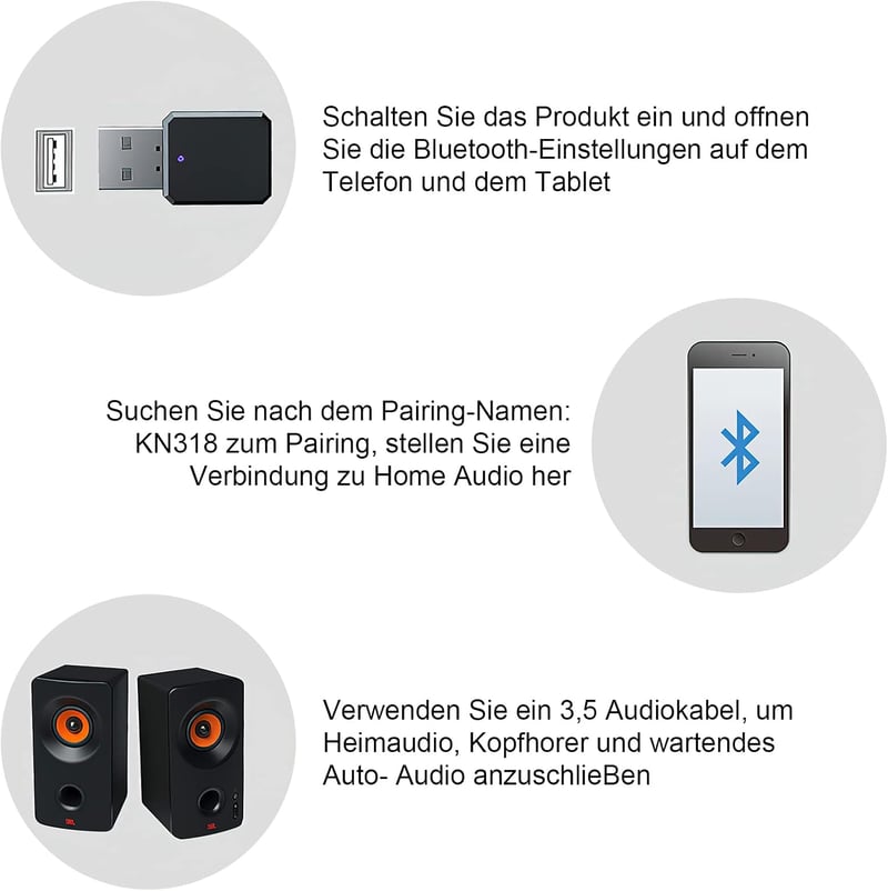 HENGBIRD Bluetooth 5.1 USB Vevő Autóba 3.5mm AUX Csatlakozóval, Beépített Mikrofon, Plug and Play Autós Hangszórókhoz PC TV