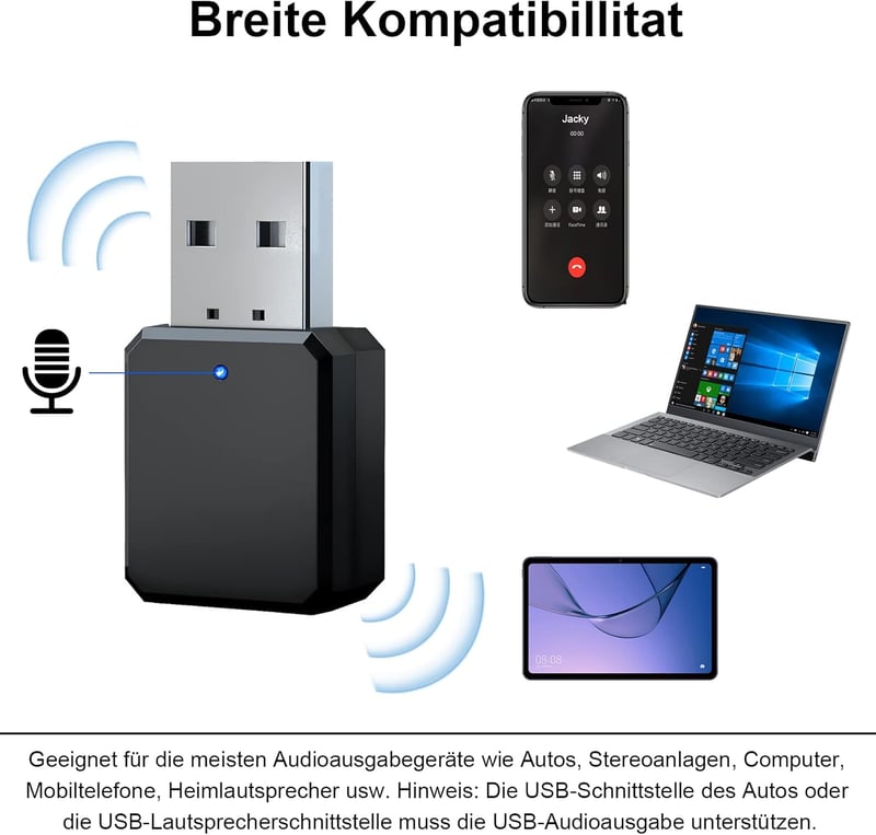 HENGBIRD Bluetooth 5.1 USB Vevő Autóba 3.5mm AUX Csatlakozóval, Beépített Mikrofon, Plug and Play Autós Hangszórókhoz PC TV