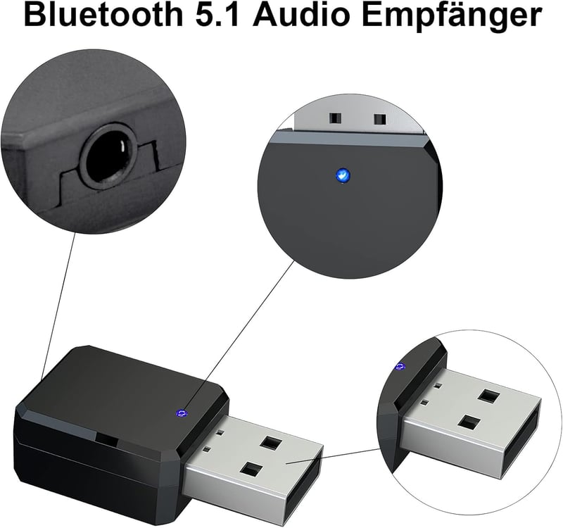 HENGBIRD Bluetooth 5.1 USB Vevő Autóba 3.5mm AUX Csatlakozóval, Beépített Mikrofon, Plug and Play Autós Hangszórókhoz PC TV