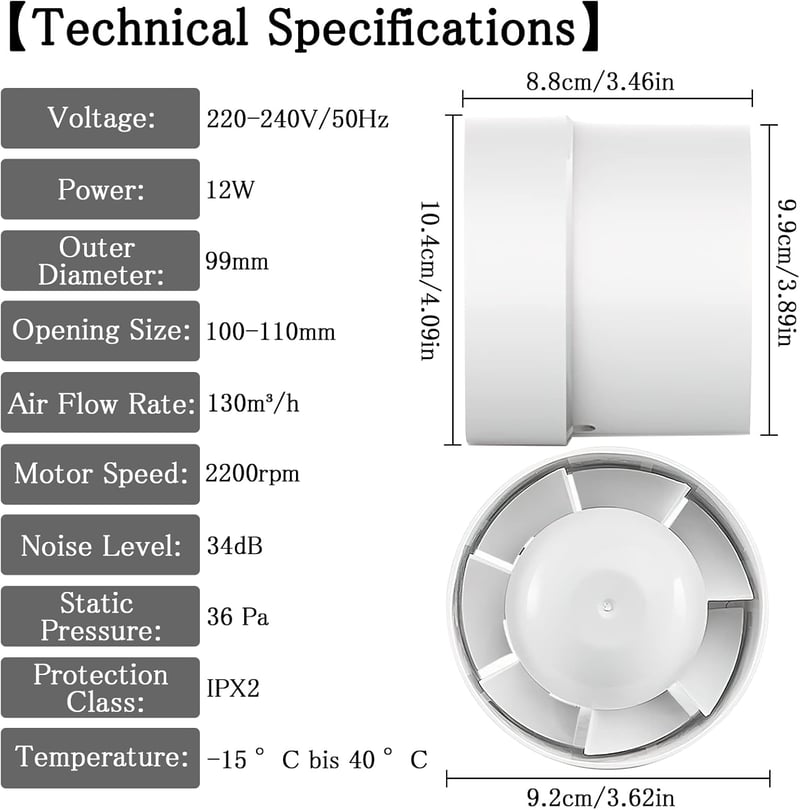 HENGBIRD Csatornás Ventilátor 100-150mm Csendes Inline Szellőztető Konyha Fürdőszoba