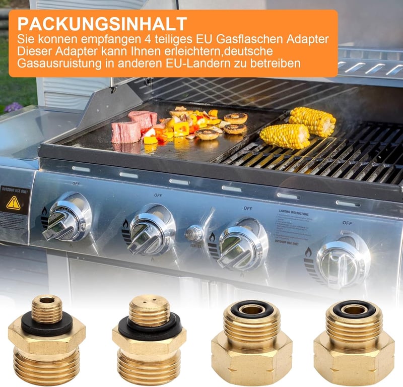 HENGBIRD Gázpalack Adapter Készlet 4 Darabos - Sárgaréz Európai Gáz Csatlakozó Nyomásszabályozóhoz Külföldi Palackokhoz