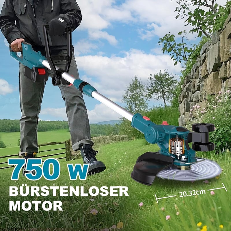 Hengriacly Akkumulátoros Fűszegélynyíró Makita 18V Akkuhoz, 2in1 Gyepvágó Kefe Nélküli Motorral, 90° Forgatható, 23cm Vágókör
