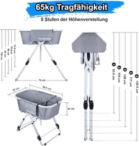 Hengriacly Állítható Magasságú Kisállat Fürdető Kád - Összecsukható Hordozható Kutyafürdető 65 kg-ig, Kis és Közepes Kutyáknak, Macskáknak ( 5