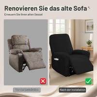 Poťah na kreslo pre 1 osobu Hengrongshen s vreckami, elastický žakárový poťah s prúžkami na TV a relaxačné kreslo, čierny, 4-dielna súprava 6